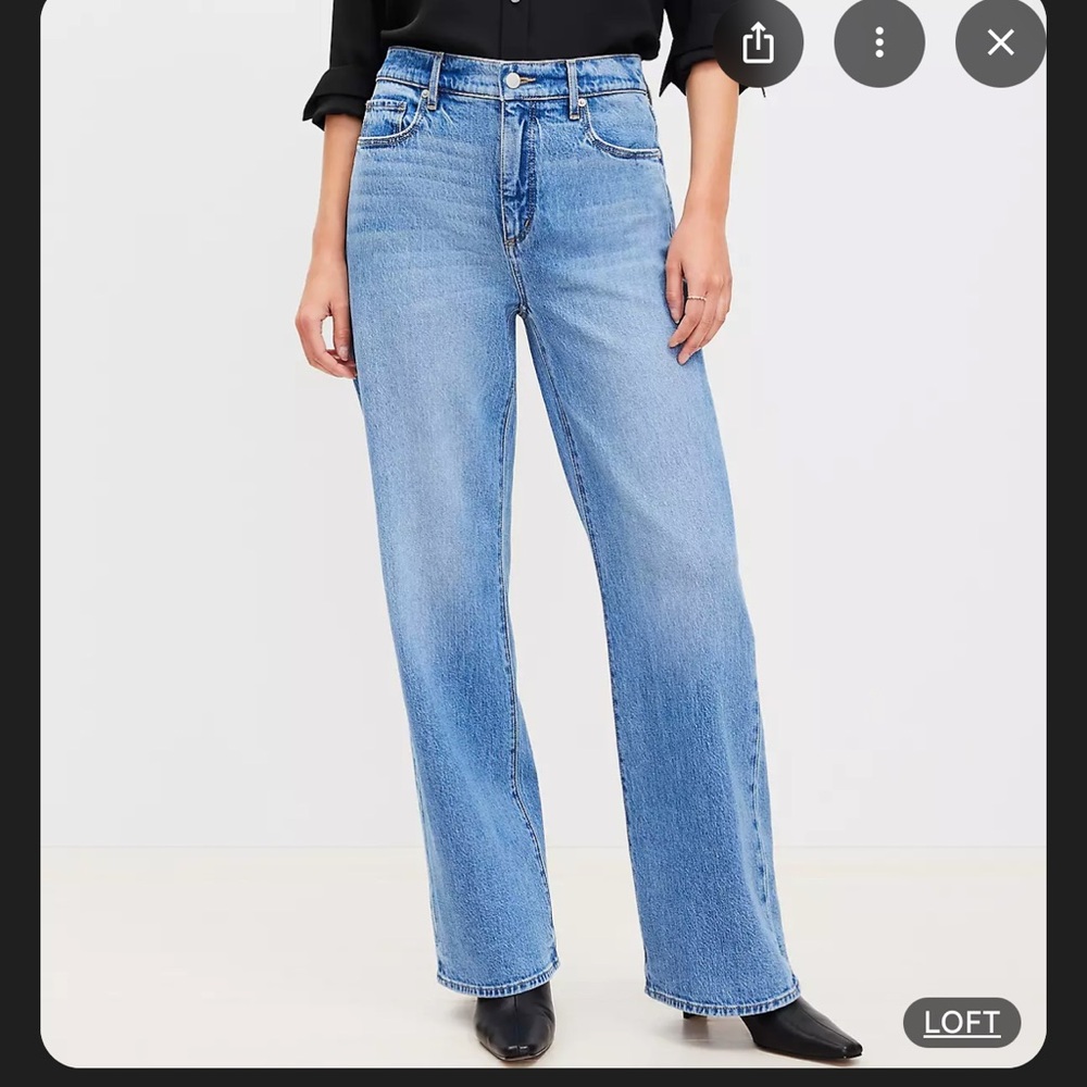 LOFT Curvy High Rise Wide Leg Jeans In Bright Mid Indigo Wash